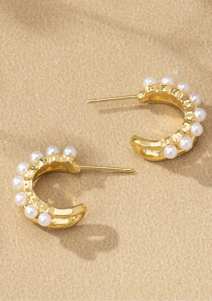 Two Layer Hoop Earrings W/ Half Pearls