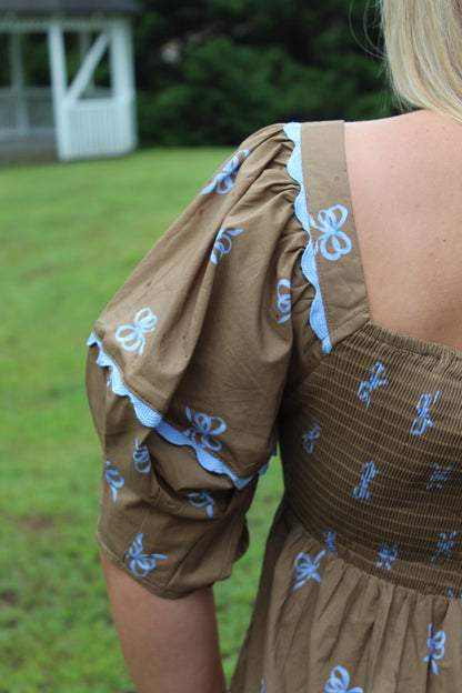 Coffee Cutie Tiered Bow Dress