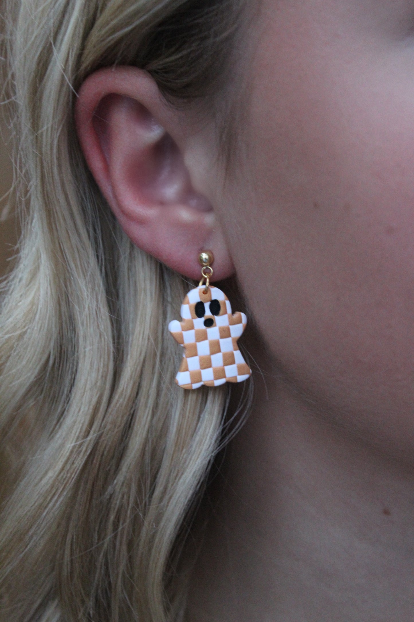 Checkered Spooky Ghost Handmade Earrings